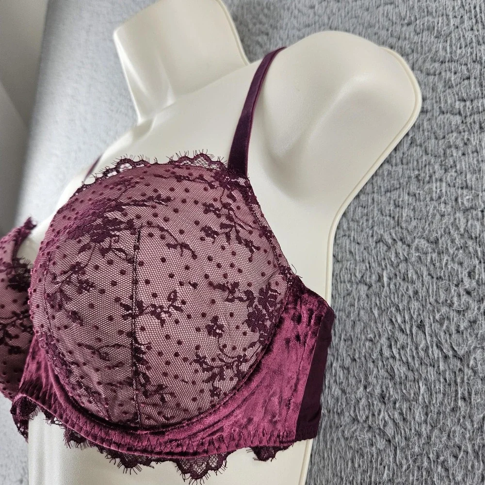 Victoria's‎ Secret Bra 34DD Burgundy Dream Angels Lined Demi Lace Mesh Underwire